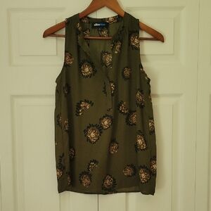 Alice Blue Olive Green Sleeveless Floral Print Blouse